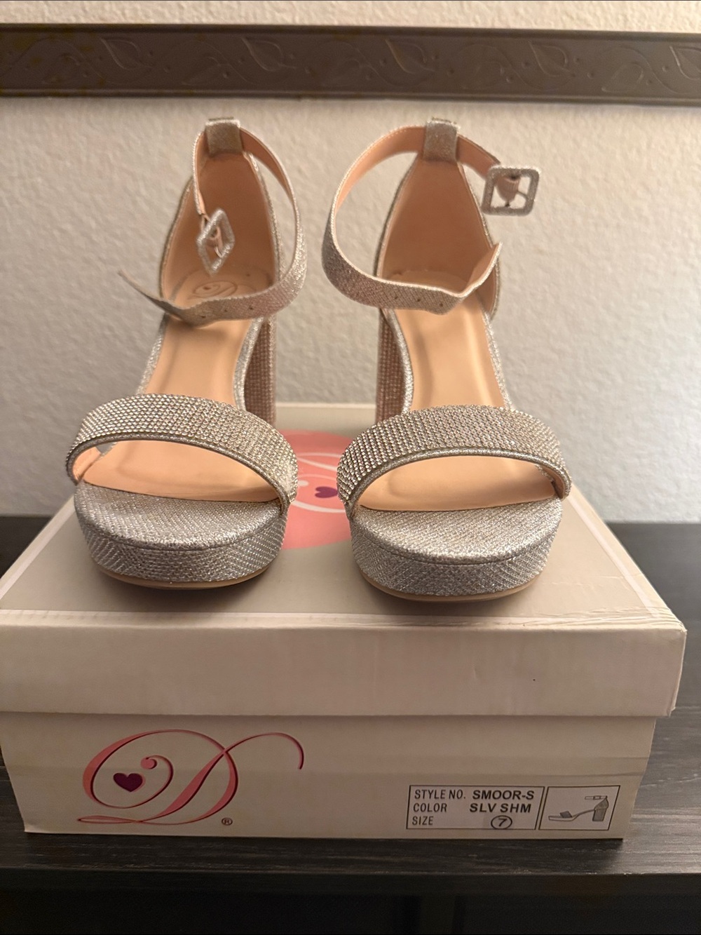 Silver Rhinestone Platform Ankle-Strap Heels